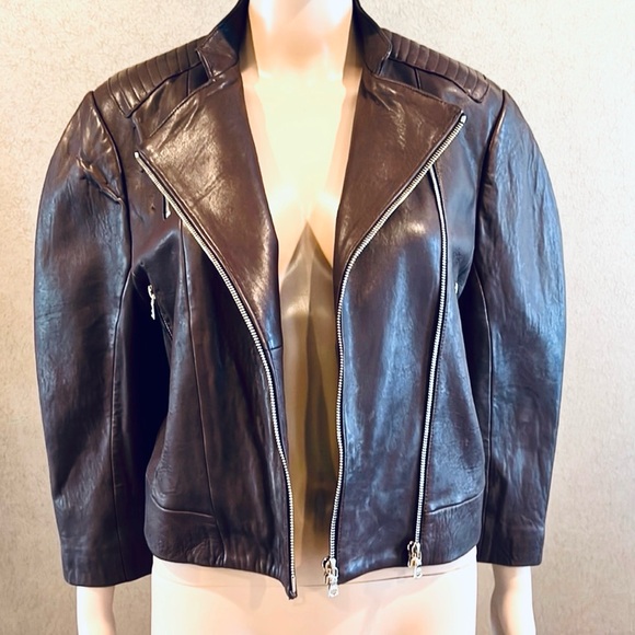 J Brand 3/4 Sleeve Moto Chocolate Brown Leather Jacket size S - Picture 9 of 12
